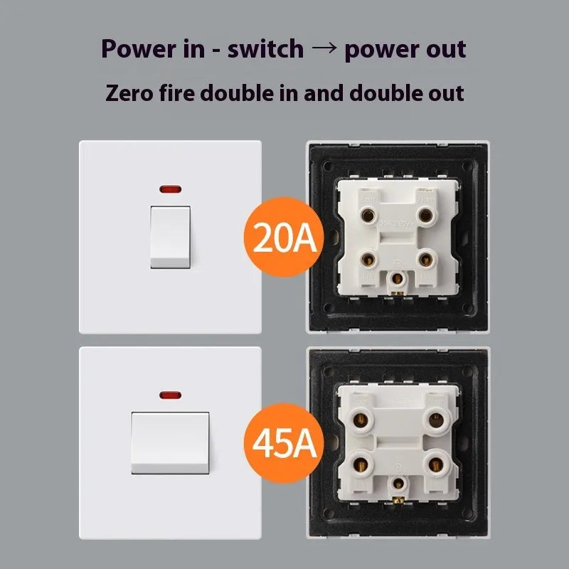 High current 3P electrical switch with light panel for water heaters and air conditioners