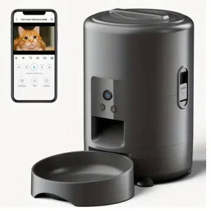 Pet Smart Feeder 2L automatic dog feeding machine with WIFI timing, round black finish, on a countertop