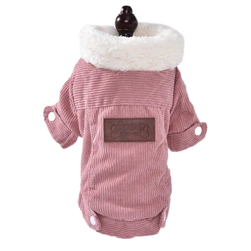 Lambswool grey dog winter vest with fleece lining shown on pet model
