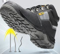 Men's black steel toe safety boots with cowhide leather upper and high-top design