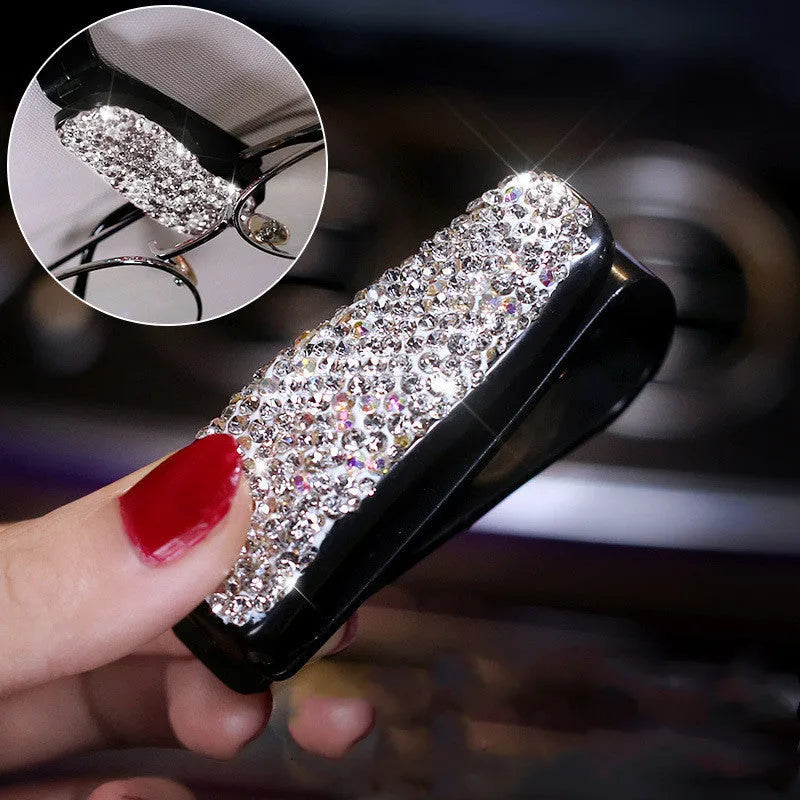 Diamond-studded car decoration ornament made of leather and Czech rhinestones, 110x110mm, with storage bag
