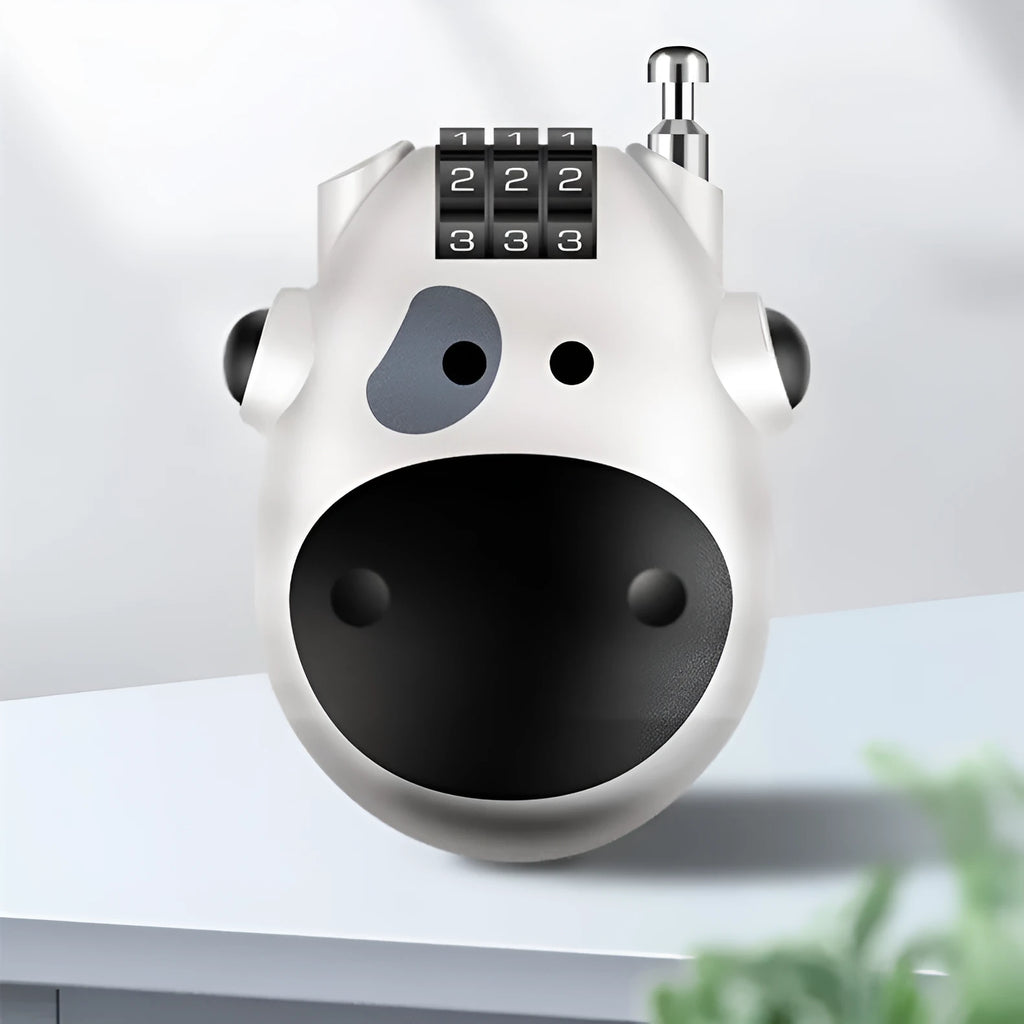 Cow lock retractable wire rope helmet lock with chain in black and silver options