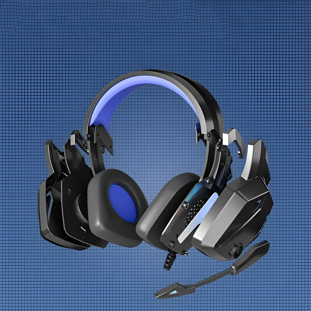 Wired gaming headset with 3.5mm plug, 32Ω impedance, tanned leather earmuffs, braided cable, available in four colours