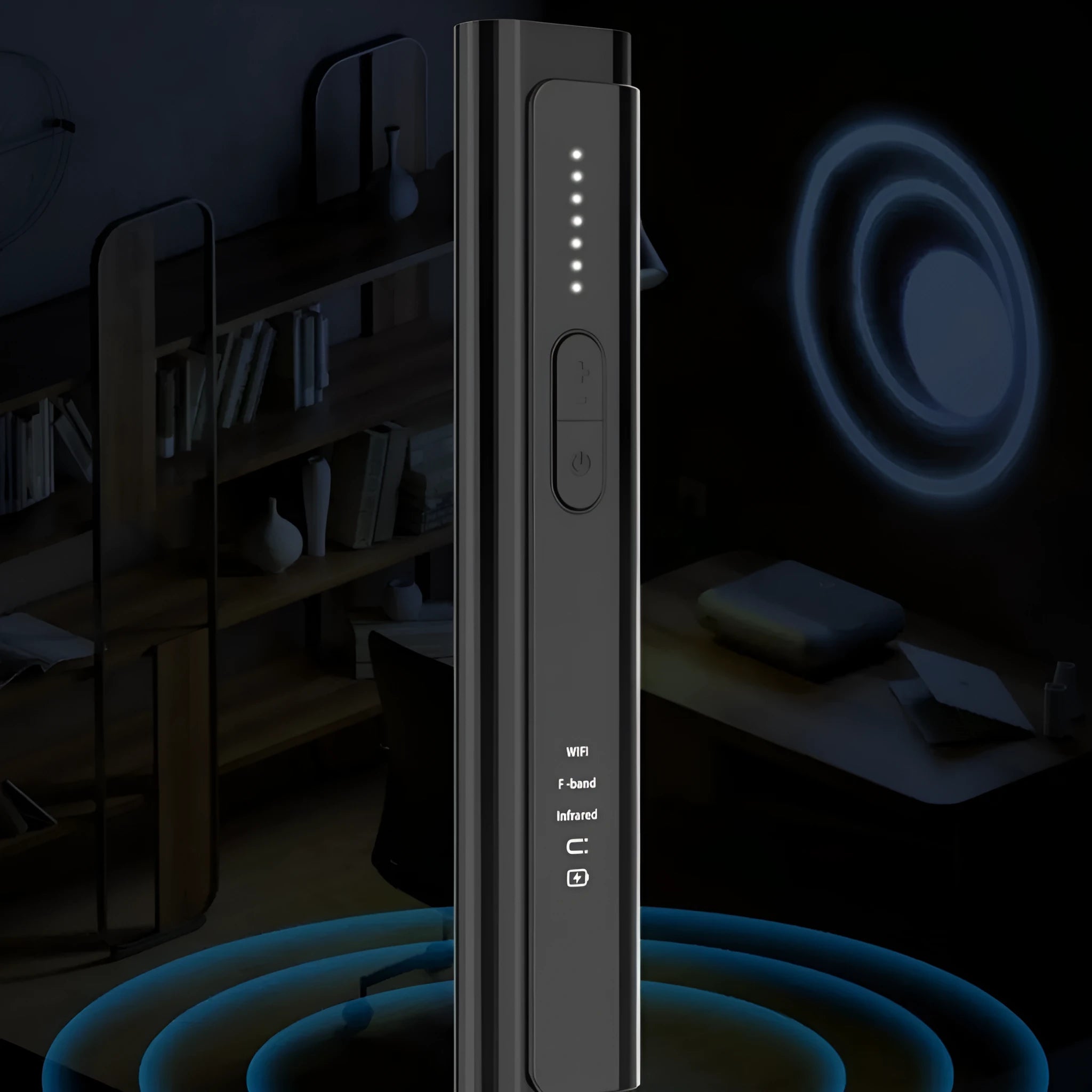 Signal Search anti-spy camera detector in black or silver colours showing 160mm compact design