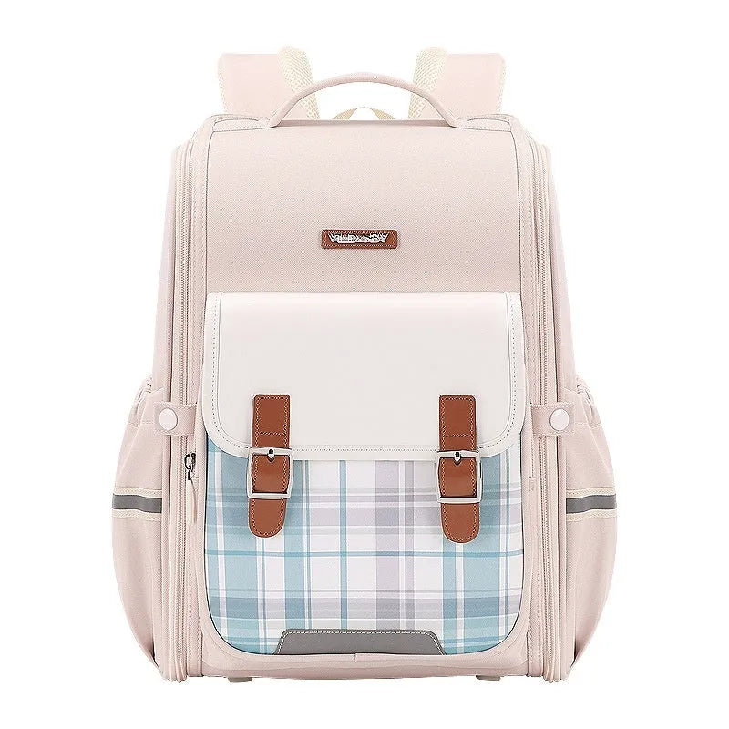 Lightweight Oxford cloth student schoolbag in navy blue colour with large capacity for Grade 5-6.