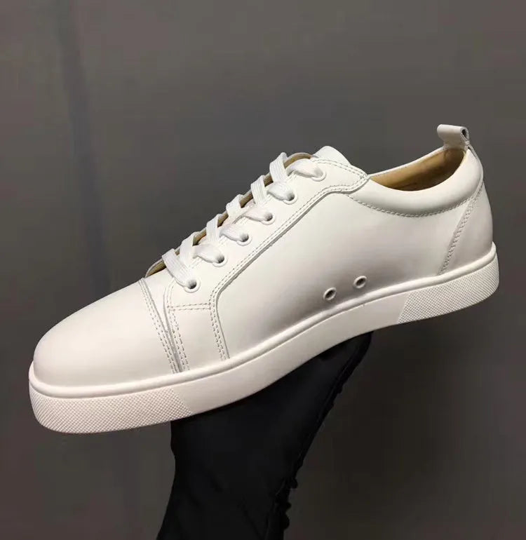 White patent leather casual couple shoes with flat heels and breathable design