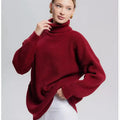 Women's high neck pullover sweater in thick imitation cashmere fabric, loose fit, solid colour