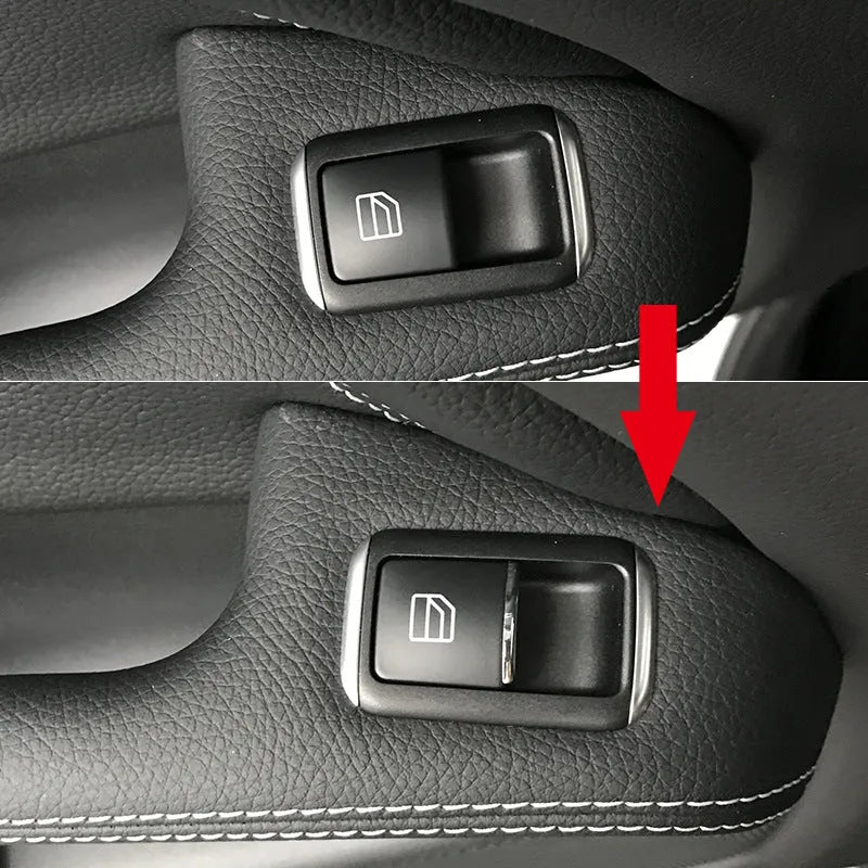 Black glitter car window lift button sticker made from ABS plastic for interior customisation.