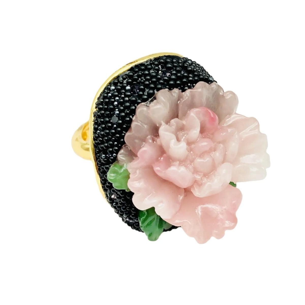 Adjustable peony flower ring for women in alloy with diamond setting and ring colour finish