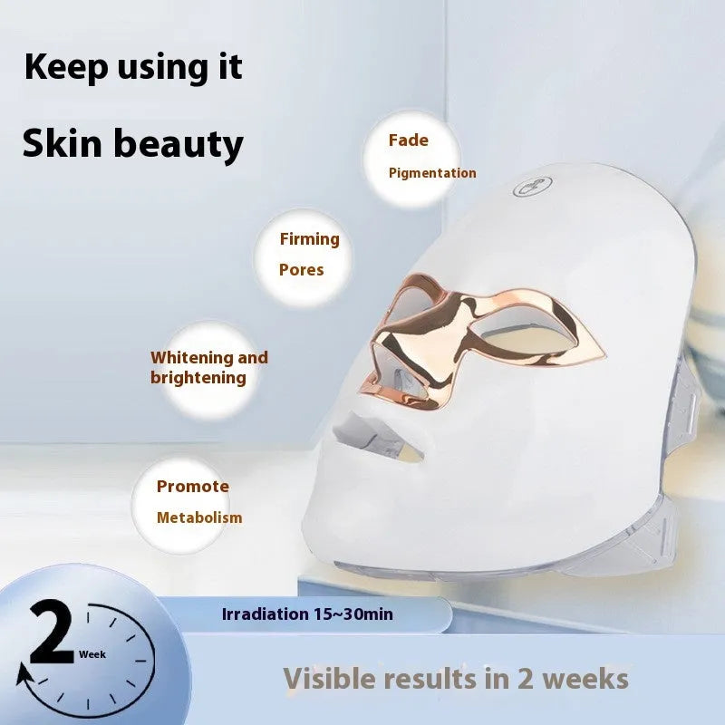 Rechargeable manual touch LED beauty mask device in white rose gold rim colour