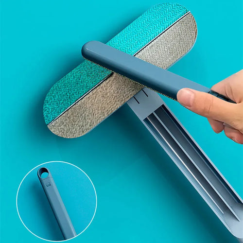 4-in-1 multifunctional hair removal brush with flannel surface and detachable handle for cleaning pet hair from screens and upholstery