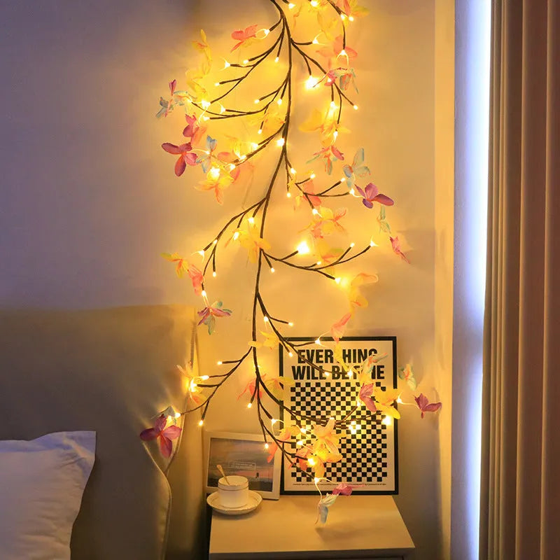 Flexible LED rattan butterfly tree vine lamp with USB cable and colourised lighting effects
