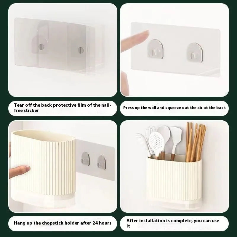 Cross-border drain plastic chopsticks tube wall organiser with spoon basket in modern simple style