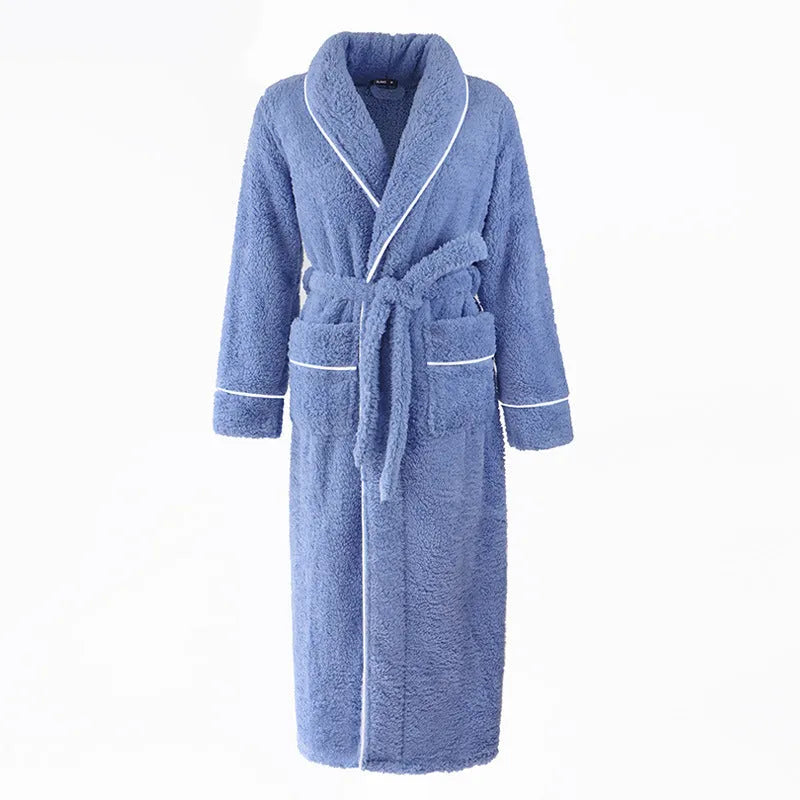 Heavy flannel couple's bathrobe in winter colours with extended sizing options