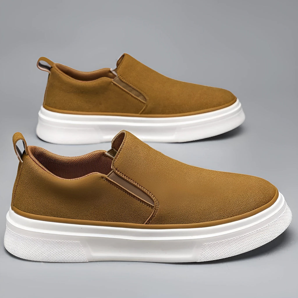 Men's casual cowhide leather shoes in light gray with round toe and foam rubber sole