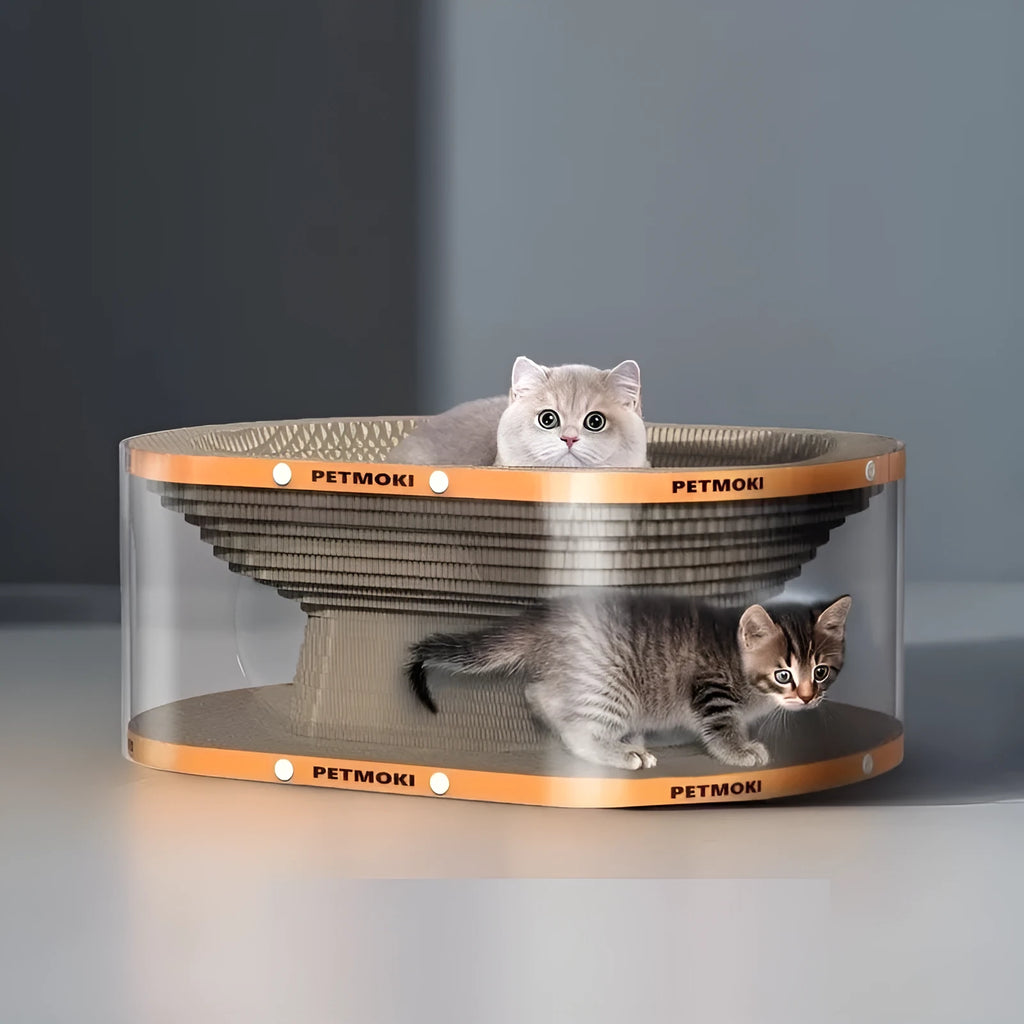 White transparent PVC cat scratch board and nest tunnel with diamond pattern, dimensions 58x45x23cm