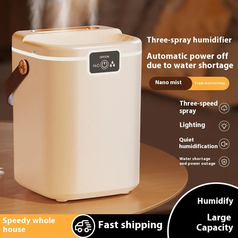 USB humidifier in white with square plastic body, multiple fog outlets, and ambience light