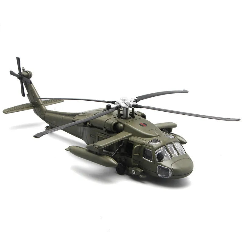 Black Hawk gunship alloy military model helicopter in green colour with flash feature