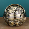 Creative alloy ashtray with smoke extinguishing slot in bronze finish featuring a Dragon and Phoenix design.