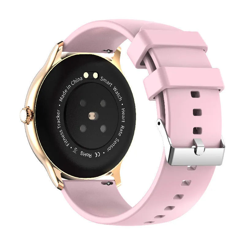 Smart sports watch with blood pressure monitoring on silicone wristband showing touchscreen display