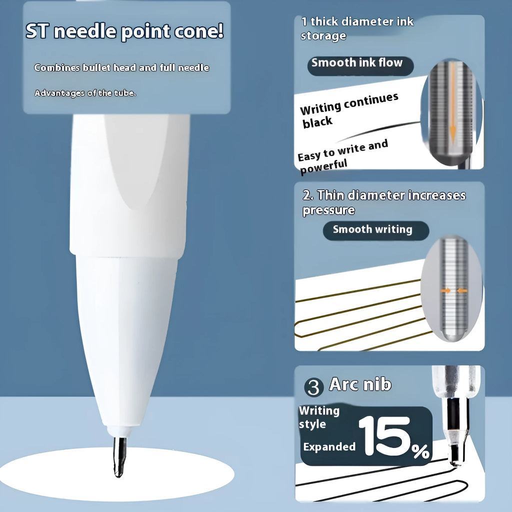 Pack of ten quick-dry gel pen refills for bullet pens in black, blue, red, and ink blue.