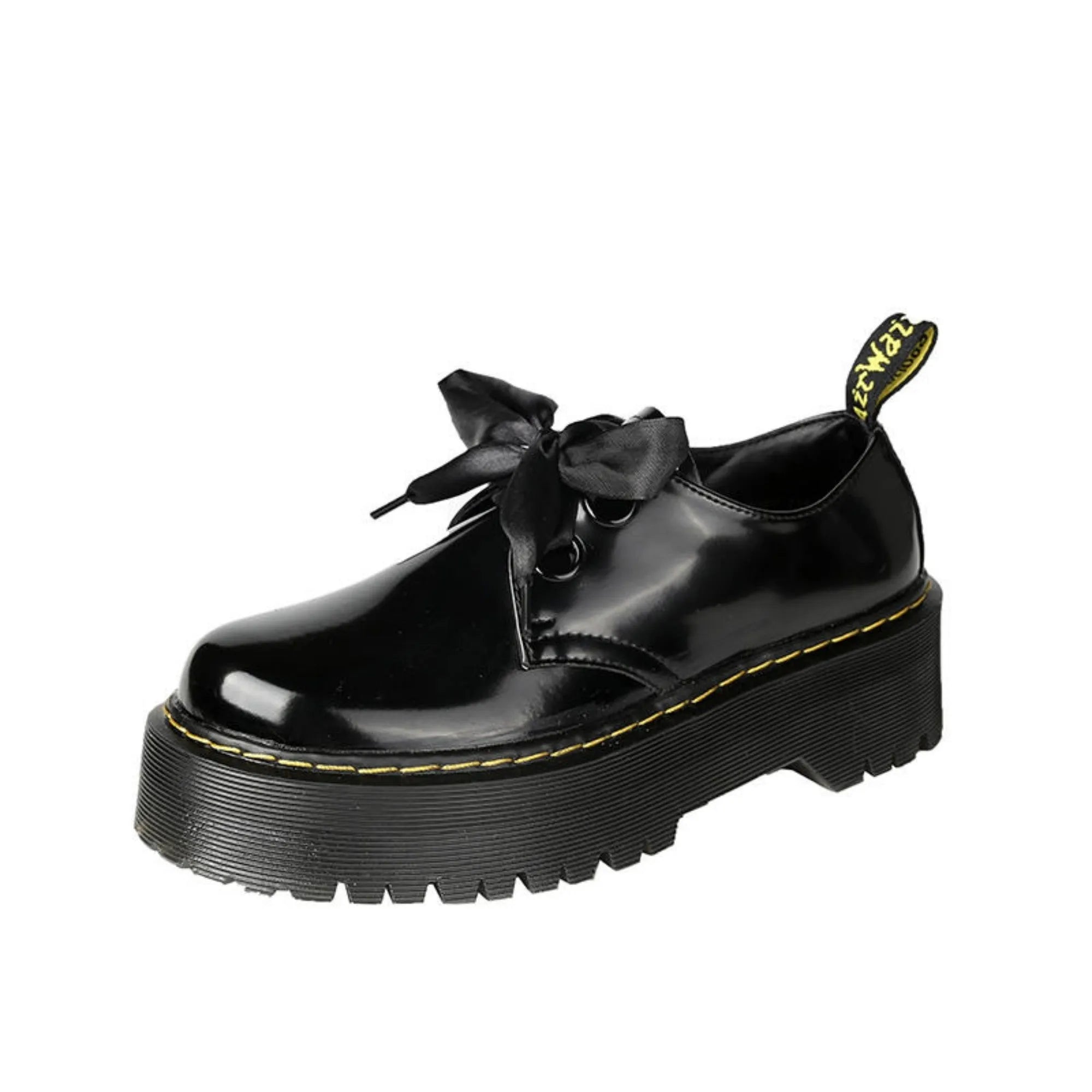 Women's black thick-soled shoes with ribbon laces and cross-strap design on superfine fibre upper