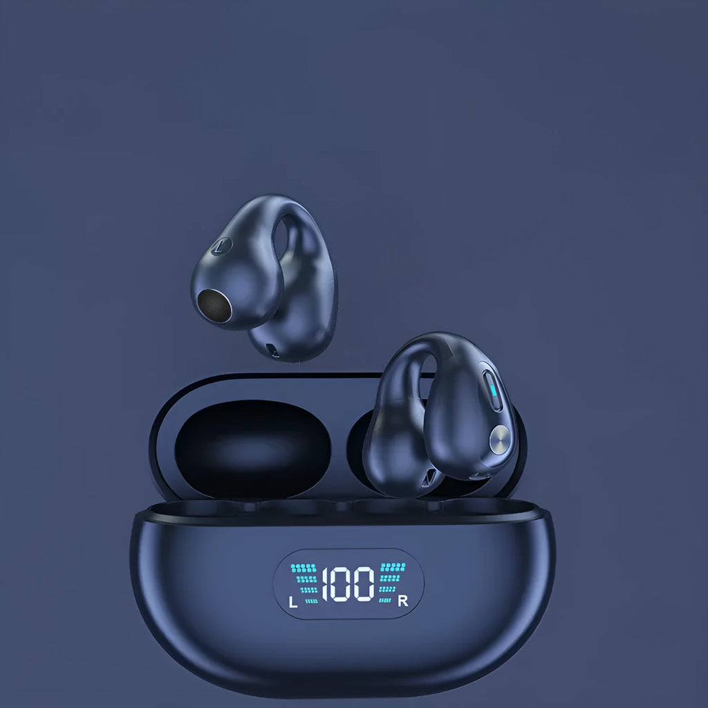 In-ear Bluetooth headset ear clip type with Bluetooth 5.3, 20m range, 500mAh battery, in black white or khaki