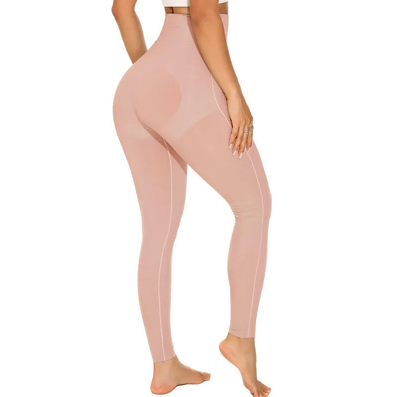 Women's seamless yoga trousers with belly contracting waistband in black, mint, peach or purple