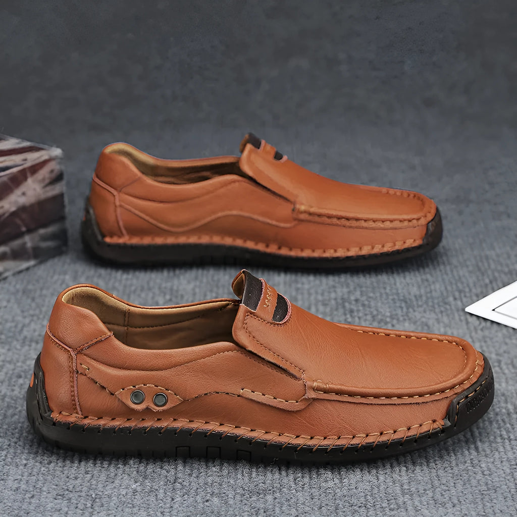 Large size handmade stitching men's leather shoes outdoor flat heel rubber sole
