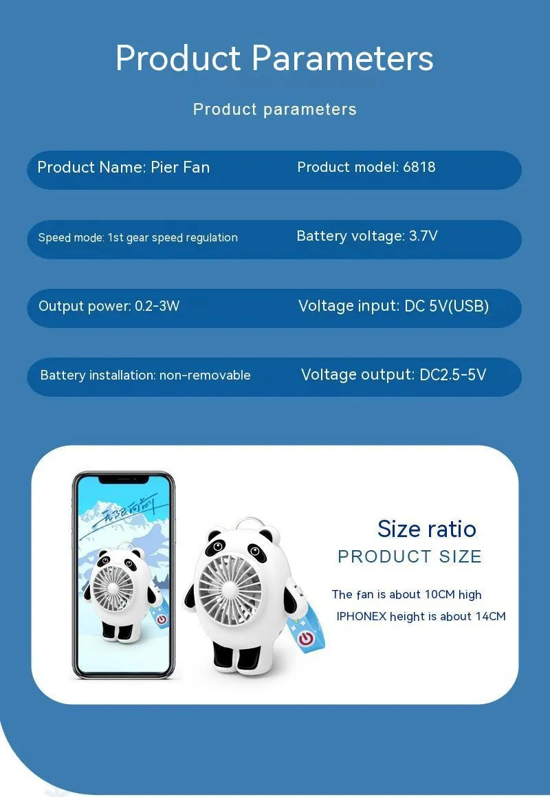 USB charging mute cute plastic fan with keychain option for portable cooling
