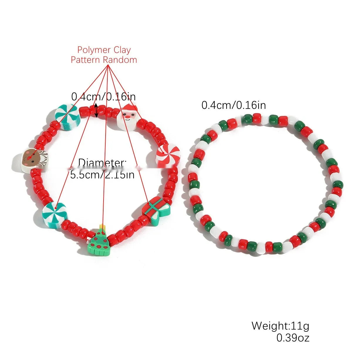 European American new Christmas bracelet pendant set in imitation pearl and polymer clay with Santa Claus design