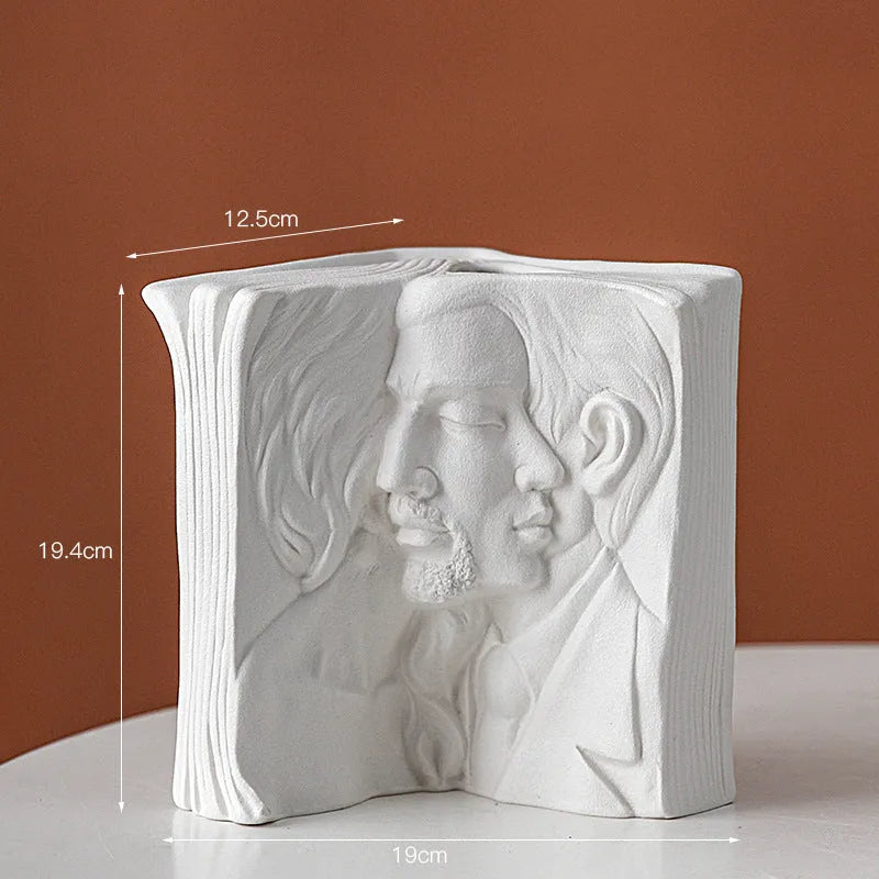 Ceramic book stand in modern design with glazed finish, holding books at an angle