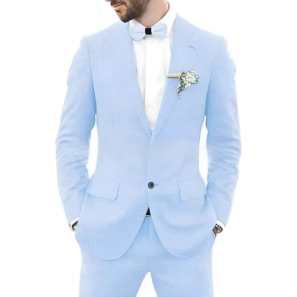 Men's slim fit suit with hemp blend fabric in dark blue colour, jacket and trousers set