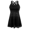Conservative black ladies bikini swimsuit with slimming split design