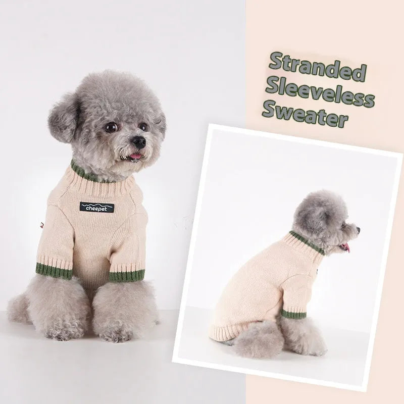 British-style wool pet sweater with two-leg design and contrast colour trim for dogs and cats