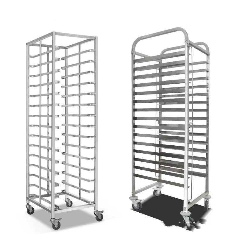 Stainless steel six-layer baking tray rack with lock feature for commercial kitchen use