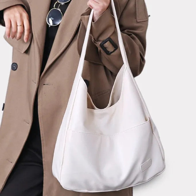 Women's soft black PU leather retro shoulder bag with open pocket and single strap