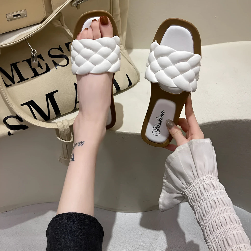 Women's plaid pattern PVC beach sandals with thick anti-skid sole in black, green, orange, or white.