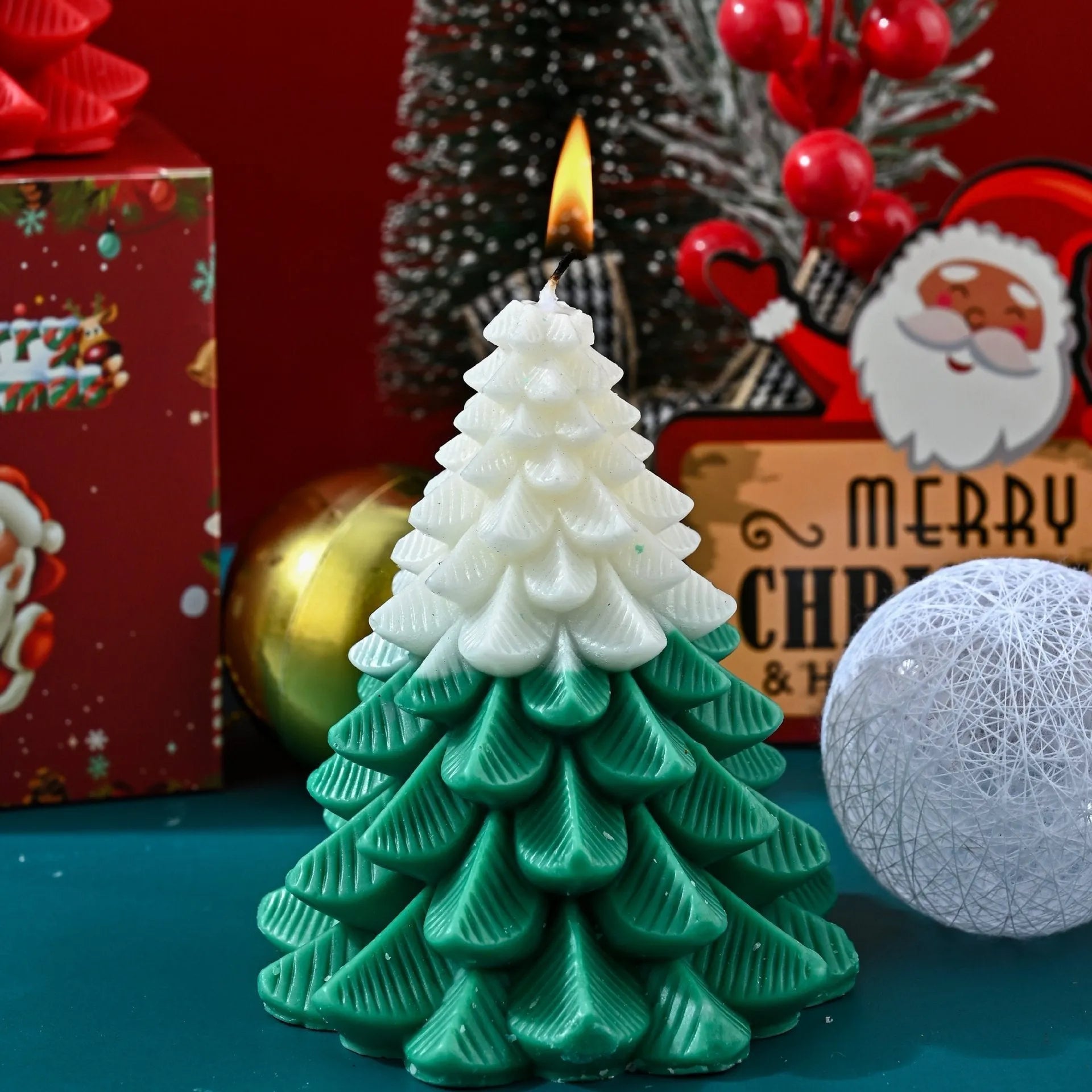 Christmas tree shaped soy wax aromatherapy candle in Christmas Green with hand-poured finish