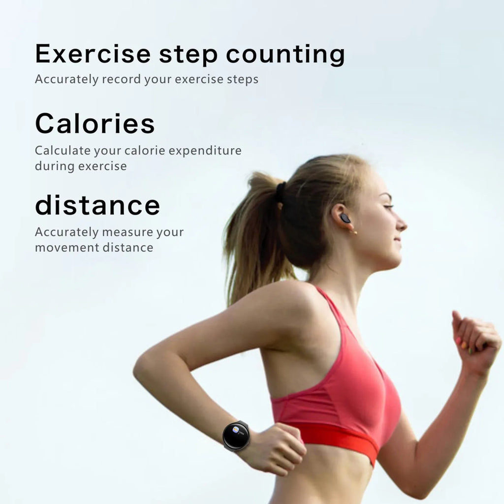 Black smart bracelet with detachable Bluetooth earphones showing colour screen display and heart rate monitoring