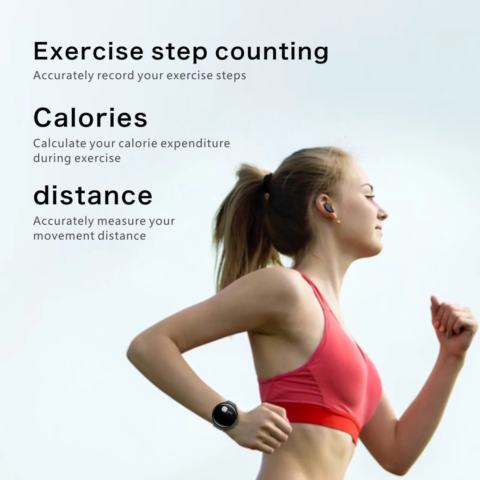 Black smart bracelet with detachable Bluetooth earphones showing colour screen display and heart rate monitoring