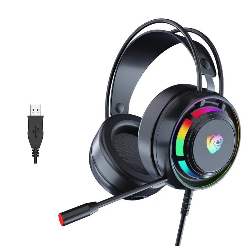 Black computer gaming headphones with microphone, 50mm drivers, and choice of 3.5mm or USB connectivity