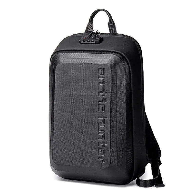 Black anti-seismic hard shell anti-theft backpack with letter design for college students, 18 inch size