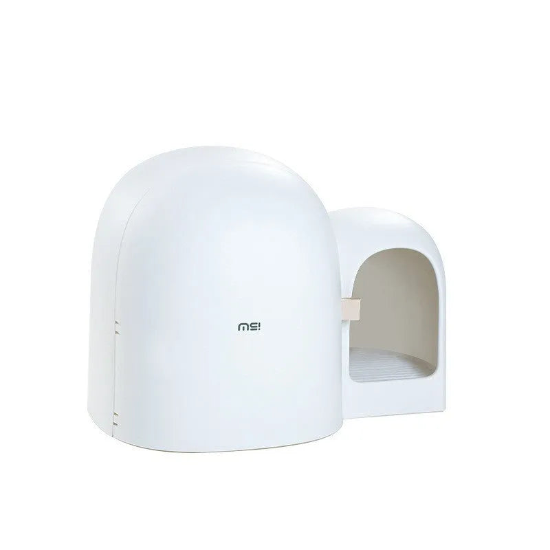 Fully enclosed cat litter box in ABS plastic with dimensions 67.7cm x 49cm x 50cm shown in moss green colour