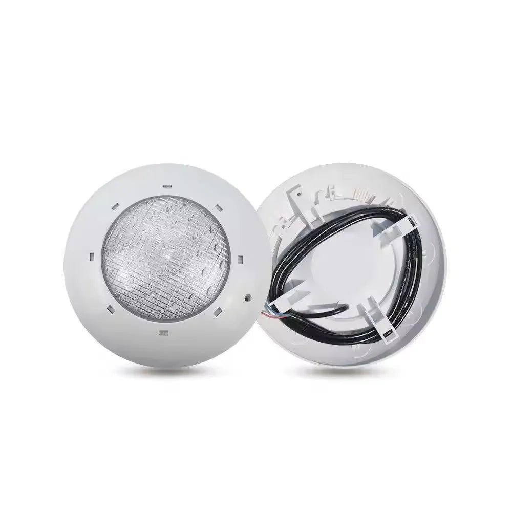 Round IP68 underwater wall-mounted lamp, 280mm diameter, 70mm thick, plastic shell, AC12V, warm white or RGB pool light