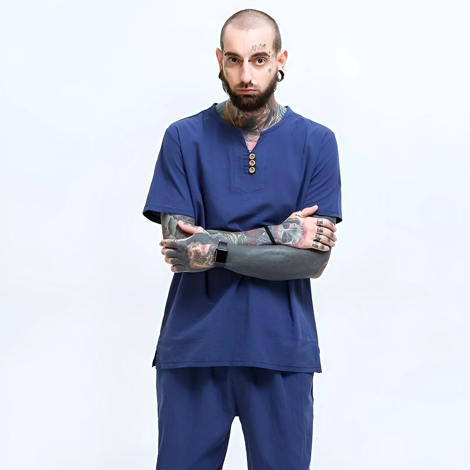 Men's loose cotton T-shirt in apricot colour showing relaxed fit and short sleeves