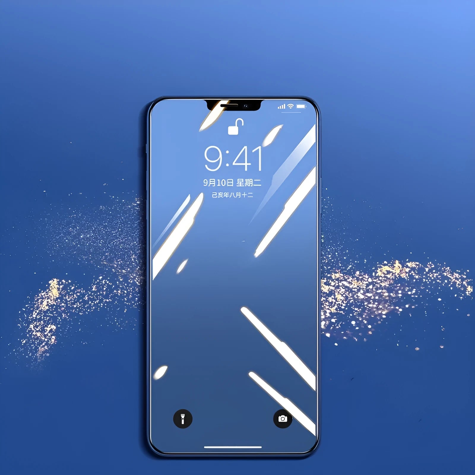 iPhone tempered glass screen protector in black, transparent, and white colours for multiple models.
