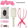 Forehead lace full-head wig with mid-length straight black hair and styling kit including comb, clip and bracket