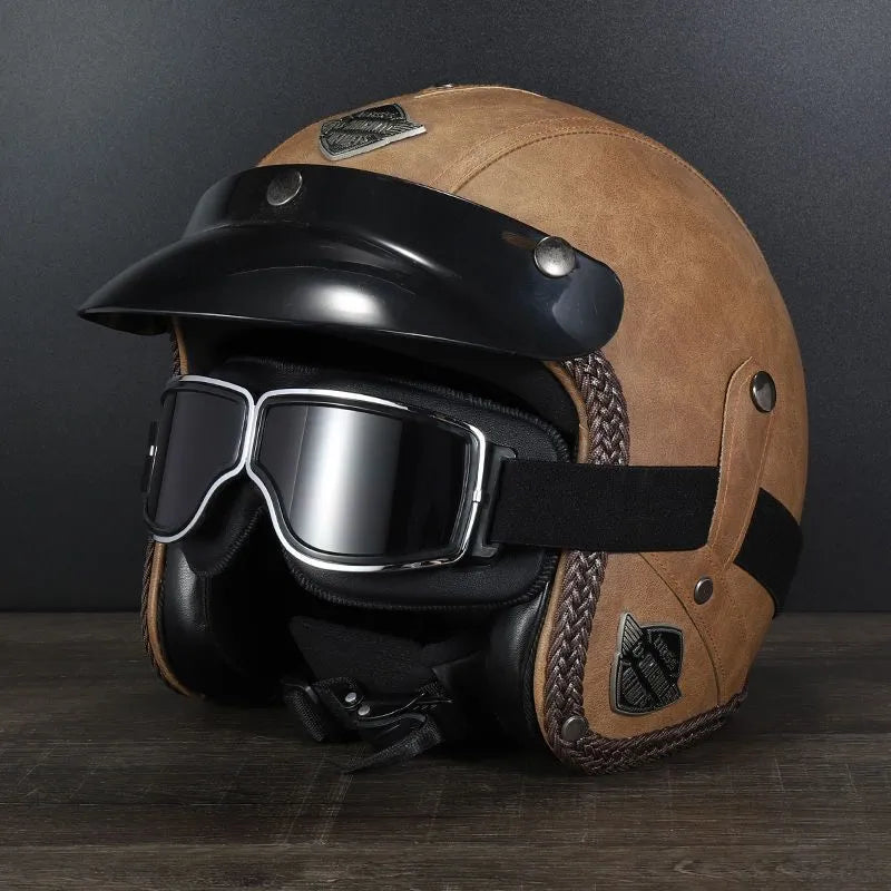 Men's retro outdoor goggles with polypropylene frame and brown leather finish