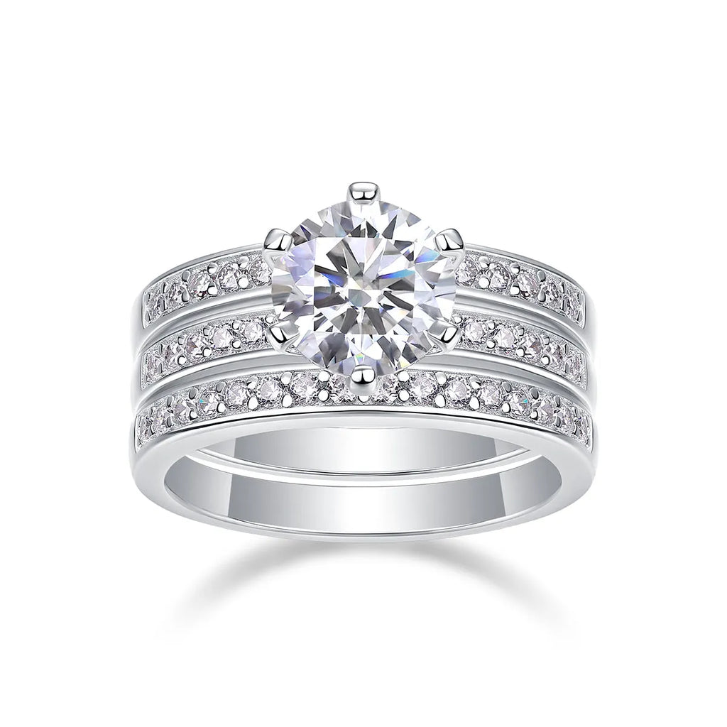 Wedding ring set with 2-carat moissanite in S925 silver platinum plating, gift box, GRA certificate